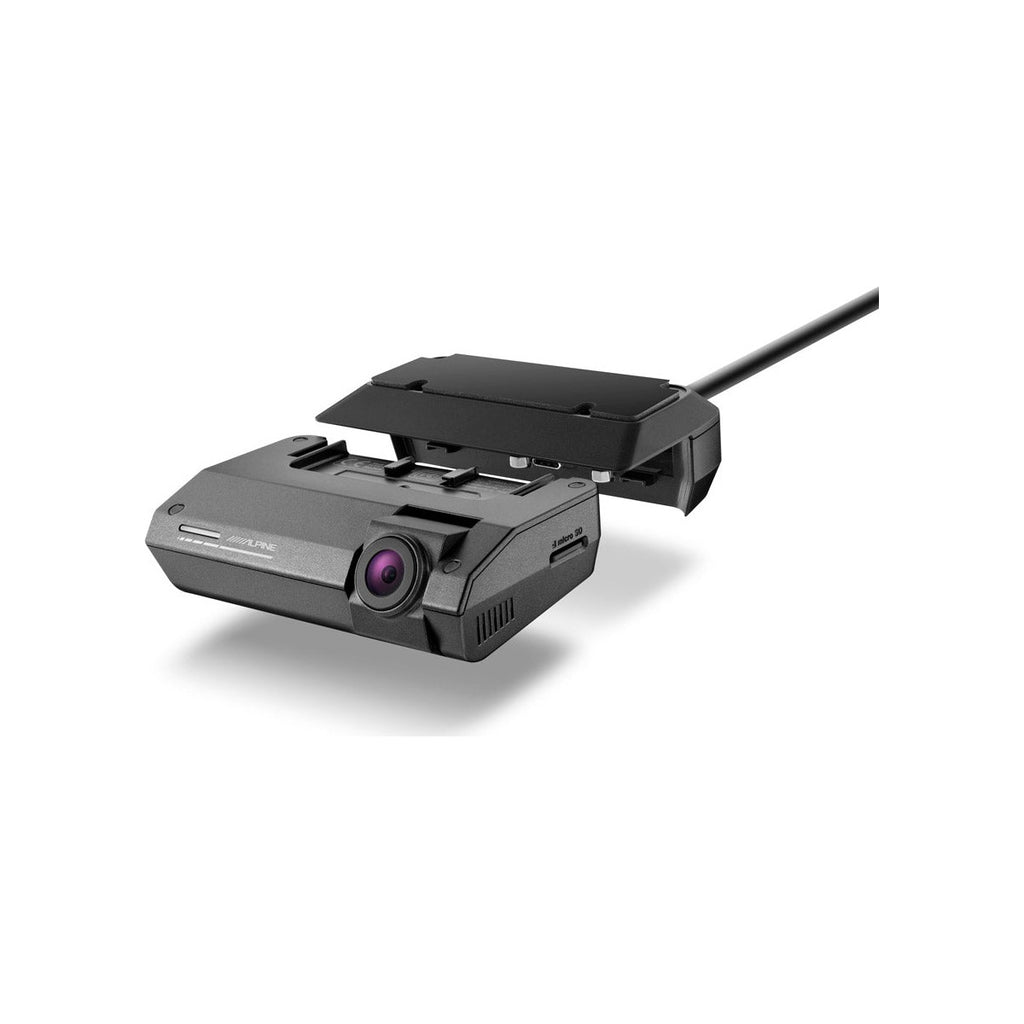 Alpine DVR-F790 dash cam mounted on its Dash Dock docking station
