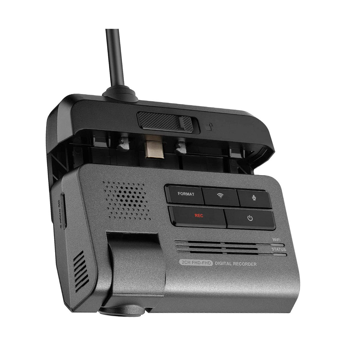Thinkware F790 dash cam, angled view