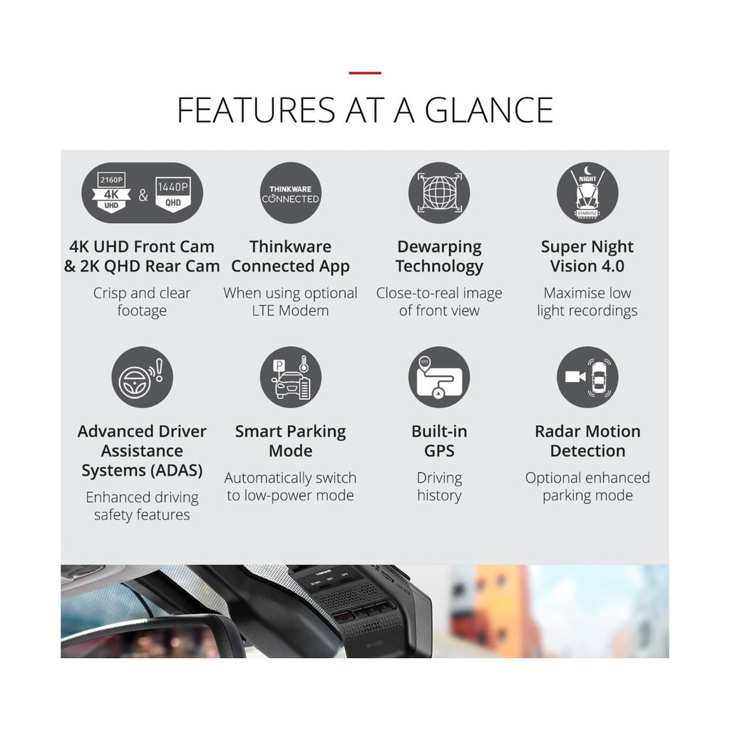 Thinkware U3000 Pro dash cam, angled view